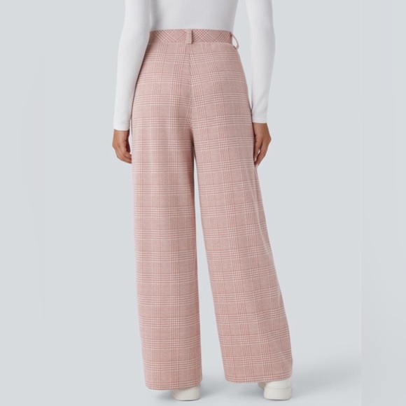 Halara LARGE Pink High Waisted Pocket Wide Leg Houndstooth Plaid Casual Pants - Picture 4 of 11